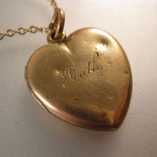 1900s 1/4 Gold Shell Heart Locket Pendant Necklace 18 " Engraved Ruth Antique
