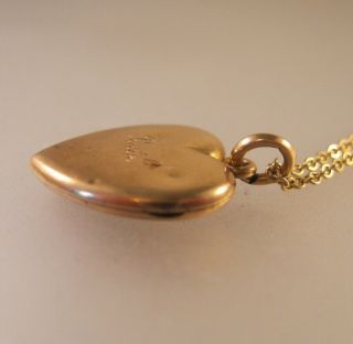 1900s 1/4 Gold Shell Heart Locket Pendant Necklace 18 