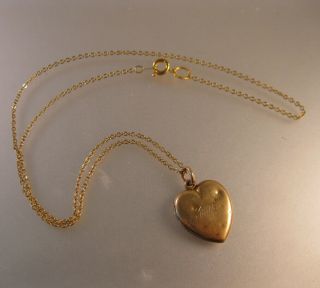 1900s 1/4 Gold Shell Heart Locket Pendant Necklace 18 