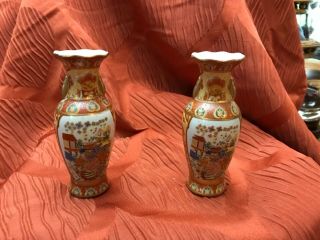 Oriental Vases,  Orange and White flower garden motif,  Asian design 3