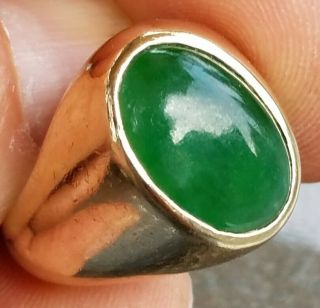 Vintage Estate Men ' s 14k Yellow Gold and Imperial Jade Ring 14.  3 gm.  Sz10 10