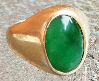 Vintage Estate Men ' s 14k Yellow Gold and Imperial Jade Ring 14.  3 gm.  Sz10 2