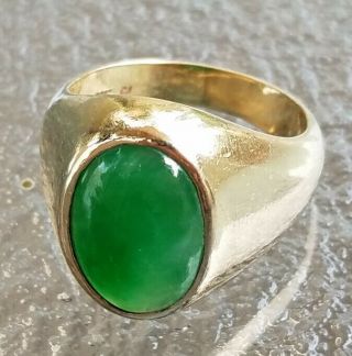 Vintage Estate Men ' s 14k Yellow Gold and Imperial Jade Ring 14.  3 gm.  Sz10 4