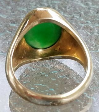 Vintage Estate Men ' s 14k Yellow Gold and Imperial Jade Ring 14.  3 gm.  Sz10 5