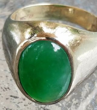 Vintage Estate Men ' s 14k Yellow Gold and Imperial Jade Ring 14.  3 gm.  Sz10 8