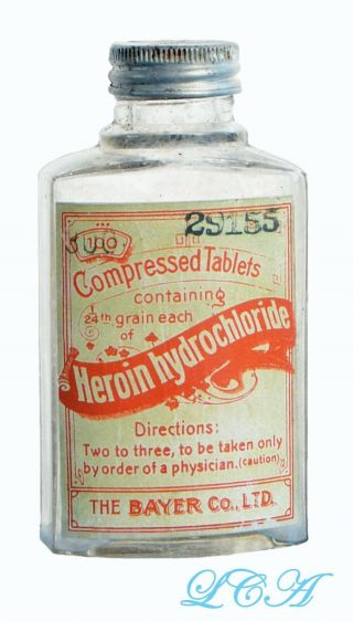 Antique Bayer Heroin Tablets Bottle 1st Style Hand Blown In Mold Bim
