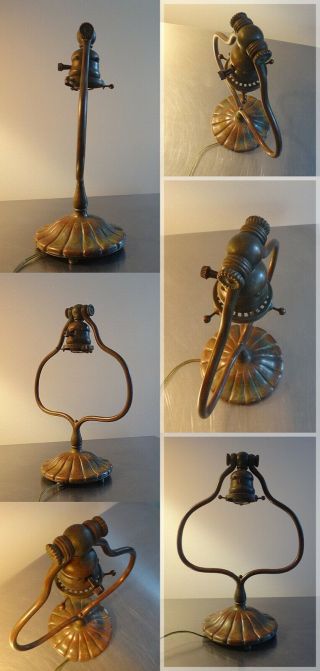 Antique TIFFANY STUDIOS BRONZE LAMP BASE 419 - Green/Brown - EX 9
