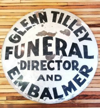 Antique Glenn Tilley Funeral Director & Embalmer Reversed Painted Sign Glass 3