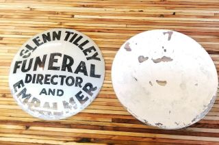 Antique Glenn Tilley Funeral Director & Embalmer Reversed Painted Sign Glass 5
