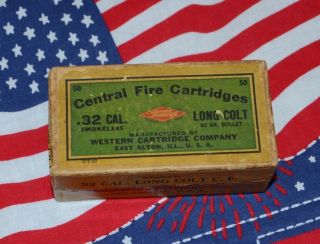 Antique Vintage Western 32 Long Colt 2 Piece Shell Ammo Bullet Box
