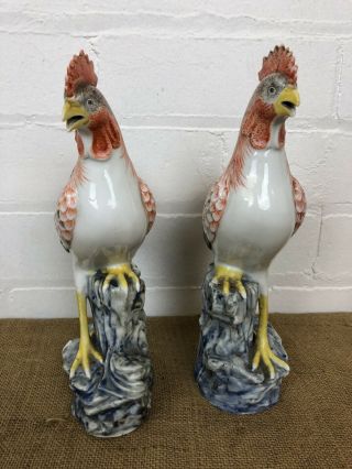 Fine Pair Chinese / Japanese Export - ware Standing Rooster Cocks Hens 10