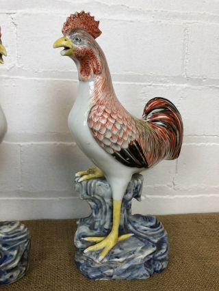 Fine Pair Chinese / Japanese Export - ware Standing Rooster Cocks Hens 2