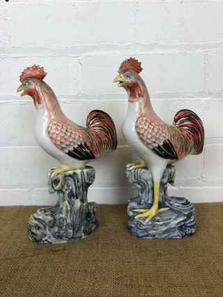 Fine Pair Chinese / Japanese Export - ware Standing Rooster Cocks Hens 4