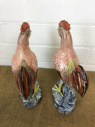 Fine Pair Chinese / Japanese Export - ware Standing Rooster Cocks Hens 6