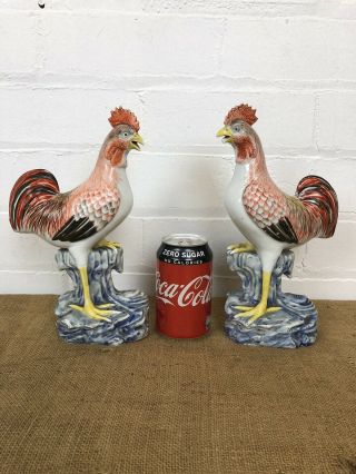 Fine Pair Chinese / Japanese Export - ware Standing Rooster Cocks Hens 9