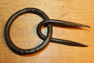 Antique Black Iron Tethering Ring With Staple Meat Beam Game Hook