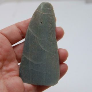 Pre - Columbian_blue - Green Carved Jade_celt Axe Pendant_3 5/8 " H X 1 7/8 " W