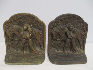 Antique Cast Iron Book Ends With Robin Hood Maid Marion Lovers By Horse