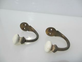 Antique French Brass Coat Hooks Hat Hangers Old Hook Hanger Porcelain French