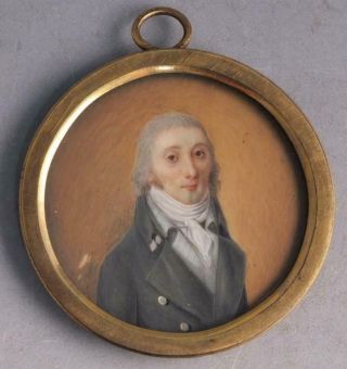 Antique 18th Or 19th Century Miniature Portrait Of Man In Mourning Frame