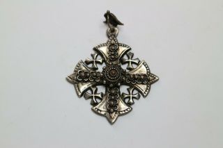 Antique Silver 900 Jerusalem Crusader Maltese Cross Silver Pendant 20g Stamped