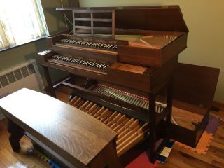 John Morley Clavichord Set,  2 Manuals,  Pedal,  With Stand And Antique Bench