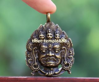 9 Cm Tibet Pure Bronze Vajrapani Mahakala Head Buddha Amulet Necklaces Pendants