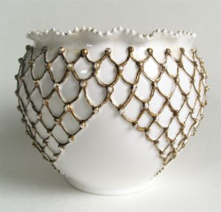 Antique Ktk Knowles Taylor Knowles Lotus Ware Fishnet Porcelain Rose Bowl Vase