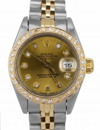 Ladies Rolex Datejust 69173 26mm Diamond Champagne Two - Tone Gold Jubilee Watch