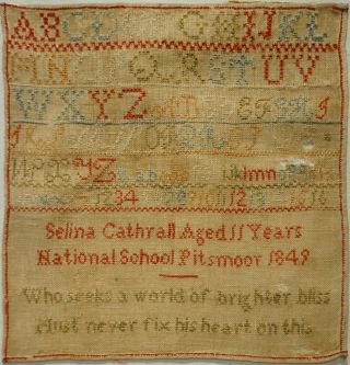 Mid 19th Century Alphabet & Verse Sampler By Selina Cathrall Aged 11 - 1849
