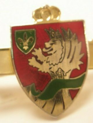 - Winged Rampant Lion Shield Fleur De Lis Vintage Tie Bar Clip Scouts Germany