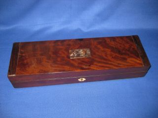 Antique 19th Century Cartouche Carved Mahogany Glove Box With Old Paper Marbling