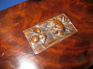Antique 19th Century Cartouche Carved Mahogany Glove Box With Old Paper Marbling 3