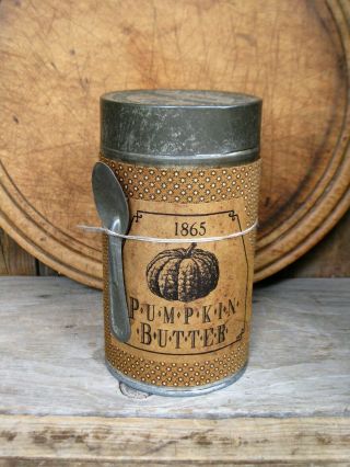 Antique Pantry Tin Pumpkin Butter W Antique Tin Spoon