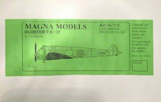Magna Models 1/72 Scale Gloster F.  9/37 Resin Model Airplane Kit