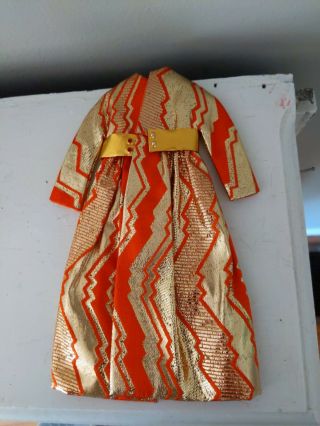 Vintage BARBIE - GOLDSWINGER 1494 - Gold & Orange Zig Zag Coat w/ Belt 3