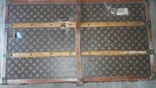 Antique Louis Vuitton Monogram Steamer Trunk w/ Leather Strap & Insert Tray 2