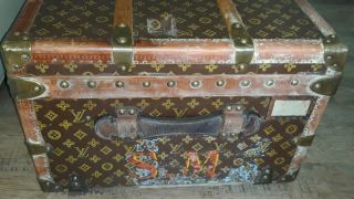 Antique Louis Vuitton Monogram Steamer Trunk w/ Leather Strap & Insert Tray 4