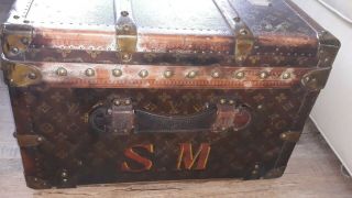 Antique Louis Vuitton Monogram Steamer Trunk w/ Leather Strap & Insert Tray 5