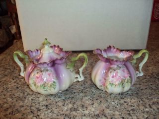 Gorgeous Porcelain Sugar And Creamer With Pink Roses Pink Gold Accent Id:45877