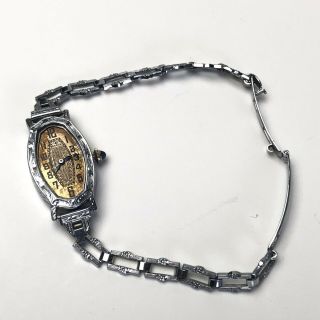 Ornate Antique Women’s Benrus 14k White Gold On Metal Wristwatch Runs