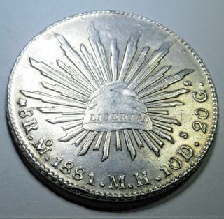 Mexico 1881 Mh Silver 8 Reales Antique Mexican Currency Large Dollar Size Coin