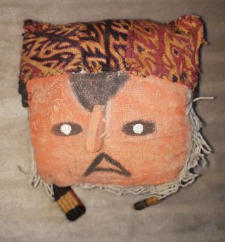 Pre - Columbian Chancay Mummy Textile Burial Mask