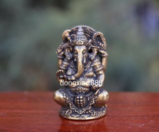 5 CM Tibet Bronze Hindu God Lord Pikanet Ganesha Elephant God Idol sit sculpture 2