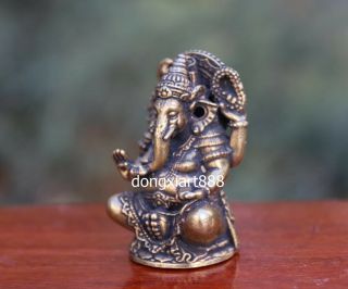 5 CM Tibet Bronze Hindu God Lord Pikanet Ganesha Elephant God Idol sit sculpture 3