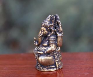 5 CM Tibet Bronze Hindu God Lord Pikanet Ganesha Elephant God Idol sit sculpture 4