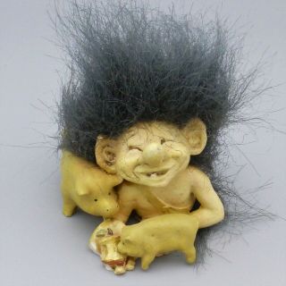 Vintage Candy Designs Norwegian Troll Forest Gnome Figurine Feeding Pigs Norway
