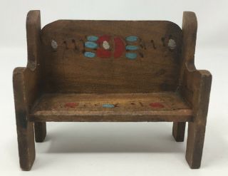 Vintage Dollhouse Miniature Wood Hand Painted High Back Bench Furniture