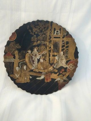 Antique Hand Painted Gilt Paper Mache Chinoiserie China Scalloped And Footed