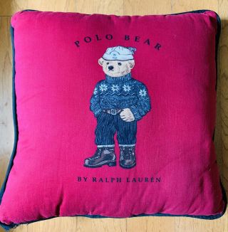 Vintage Ralph Lauren Polo Bear Winter Throw Pillow Burgundy Reversible Custom?